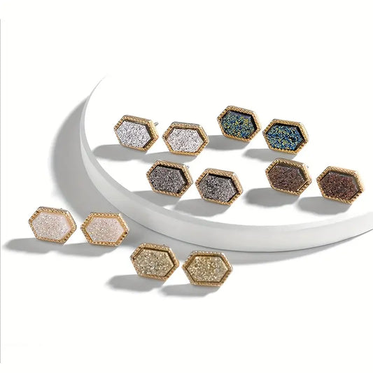 Hex- Druzy Stone Studs