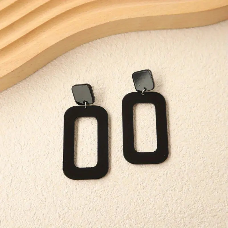 Black Hollow Rectangle Earrings