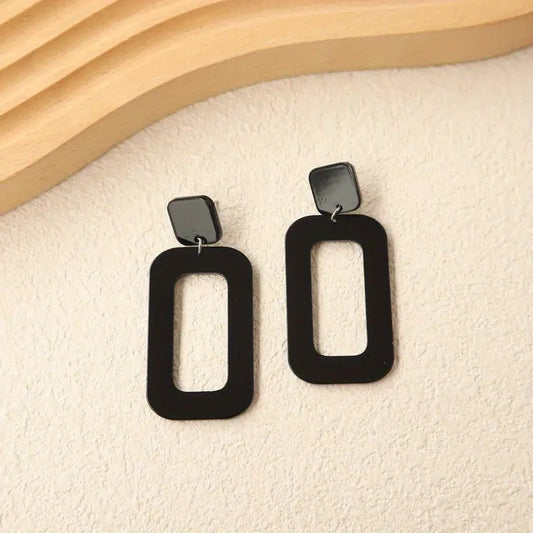 Black Hollow Rectangle Earrings