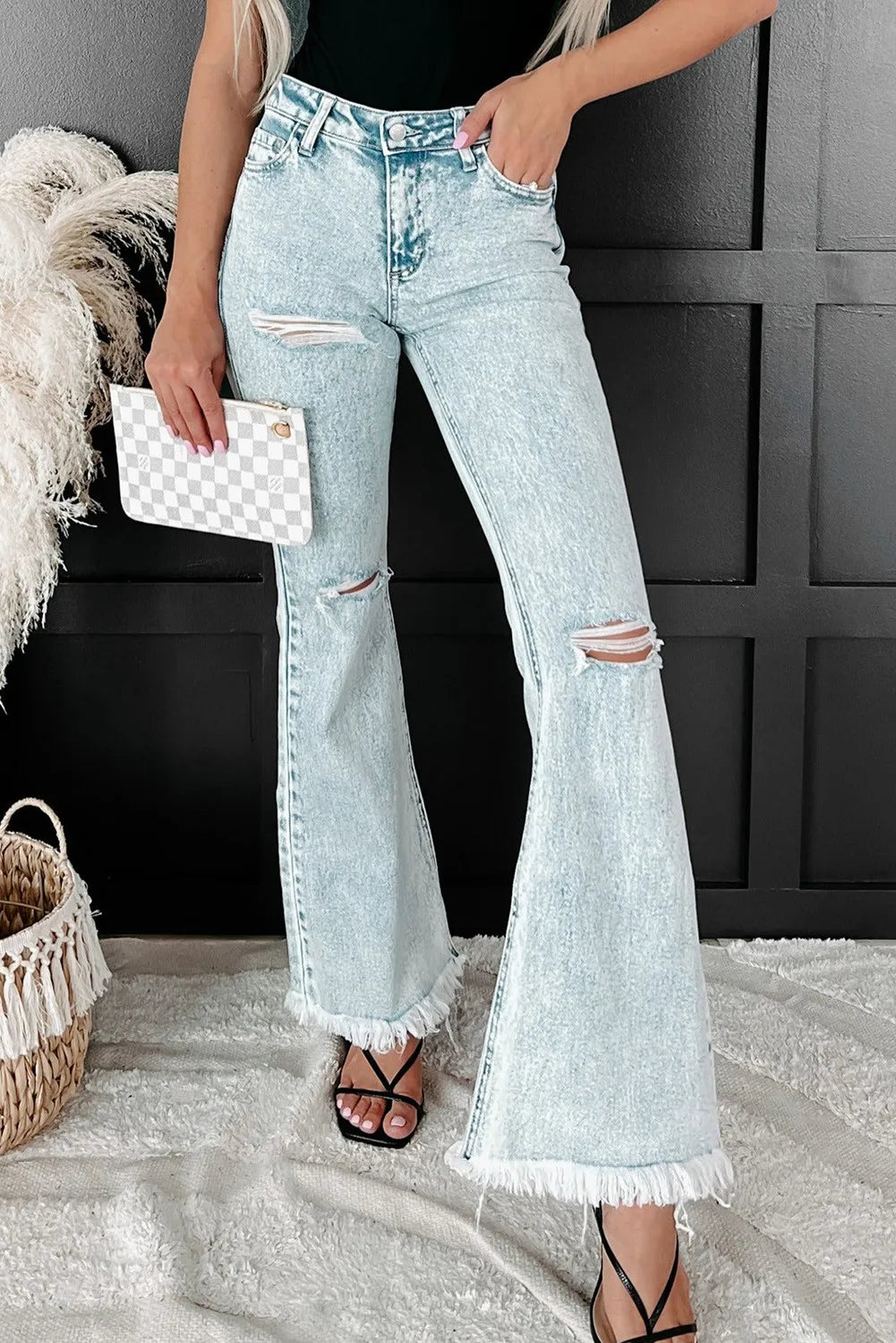 Distressed Acid Wash Flare Jeans